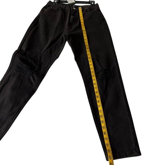 Missguided Busted Knee High-Rise Mom Jeans Black Denim US 8R Distressed Casual - Picture 8 of 11